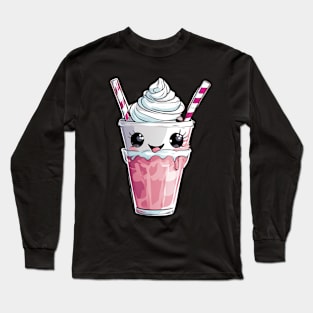 Pink Strawberry Milkshake Long Sleeve T-Shirt